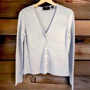 Dana Buchman Blue Gray Silk Cardigan Sweater, Size Petite Small